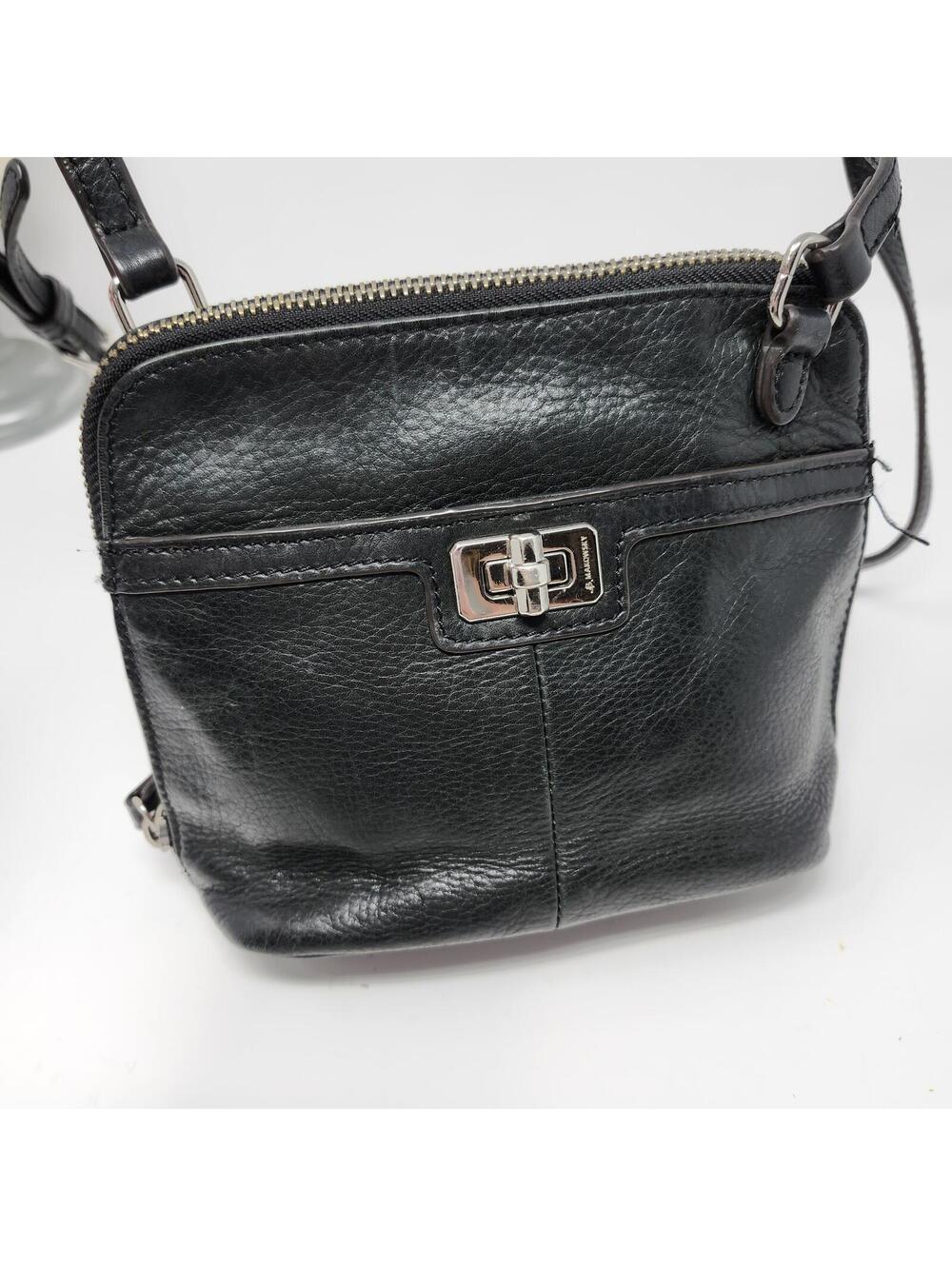 B. Makowsky Black Leather Crossbody Bag Silver Hardware